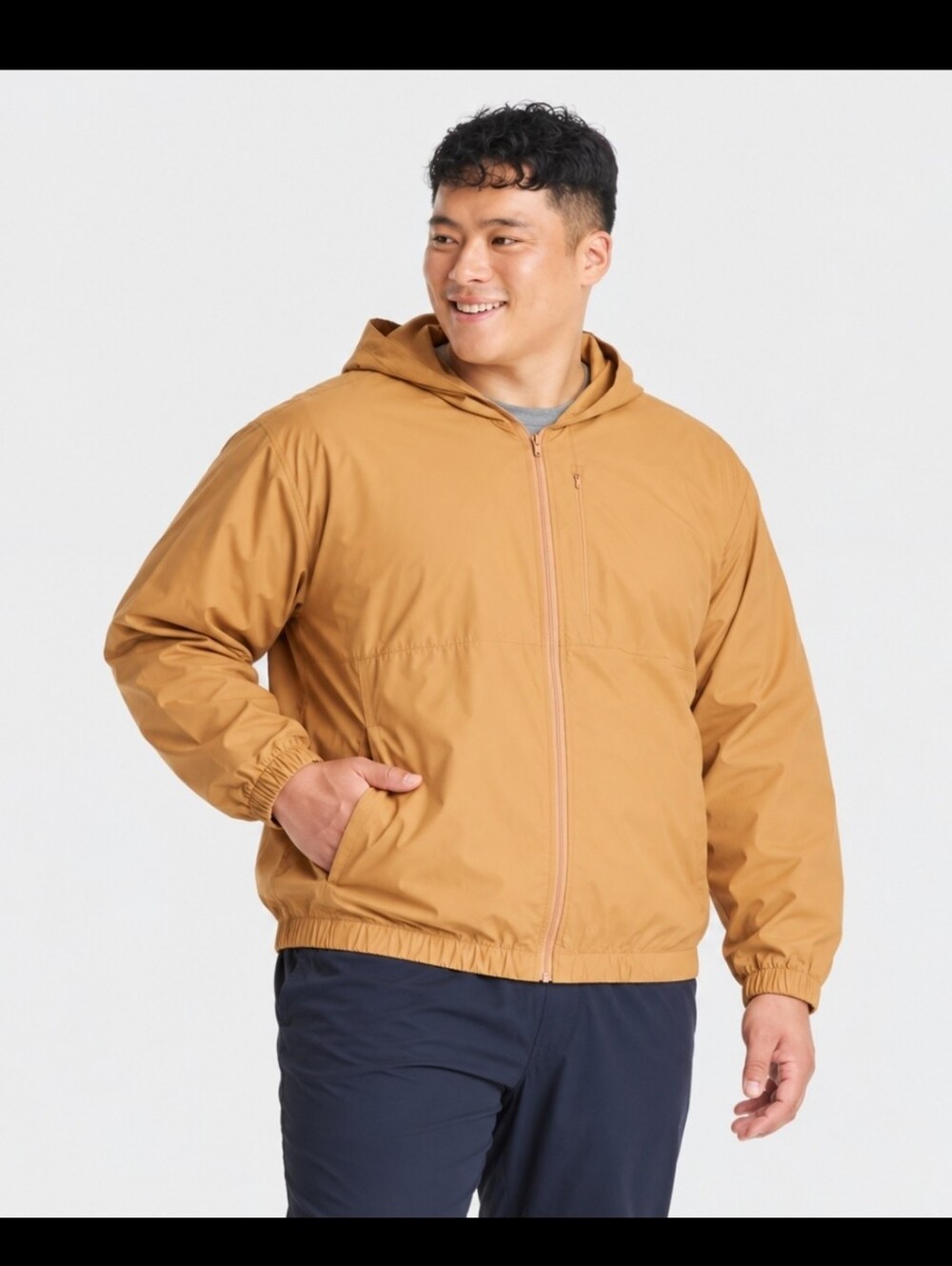 All In Motion Men's Windbreaker Jacket, Caramel, Recycled Polyester, Lightweight